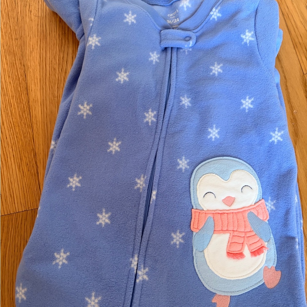 Carter's Light Blue Fleece Penguin Sleep Sack with Snowflakes
